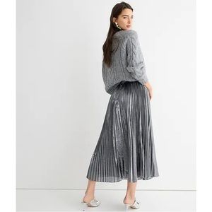 J.Crew Pleated silver lamé midi skirt